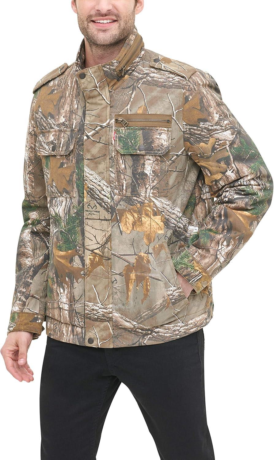 imageLevis Mens Washed Cotton Military Jacket Regular amp Big amp Tall SizesReal Tree Filled