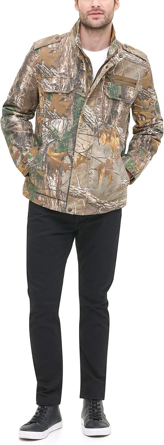 imageLevis Mens Washed Cotton Military Jacket Regular amp Big amp Tall SizesReal Tree Filled