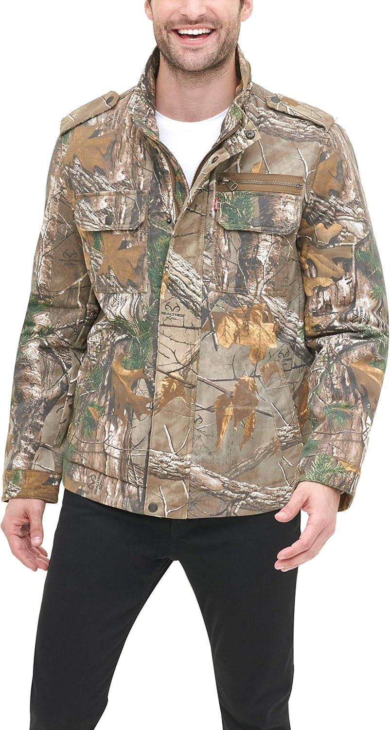 imageLevis Mens Washed Cotton Military Jacket Regular amp Big amp Tall SizesReal Tree Filled