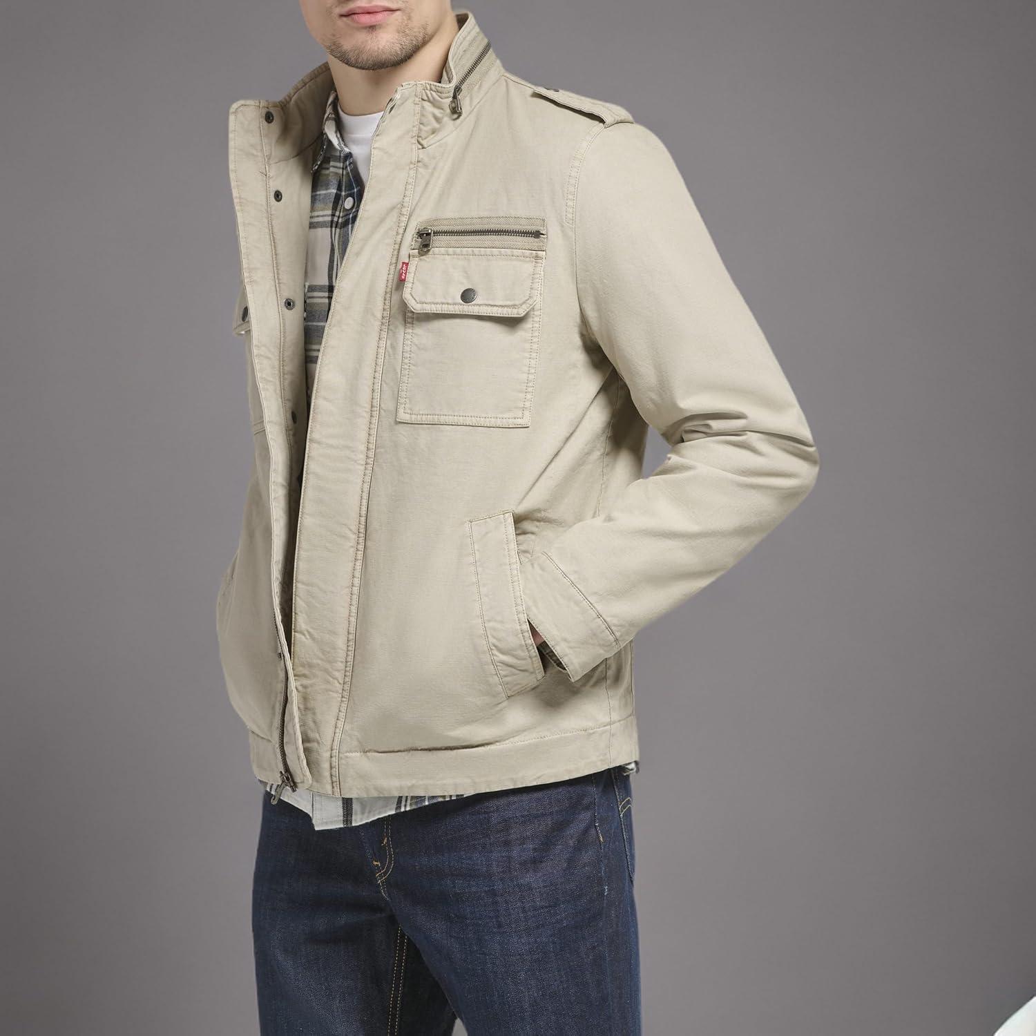 imageLevis Mens Washed Cotton Military Jacket Regular amp Big amp Tall SizesStone Filled