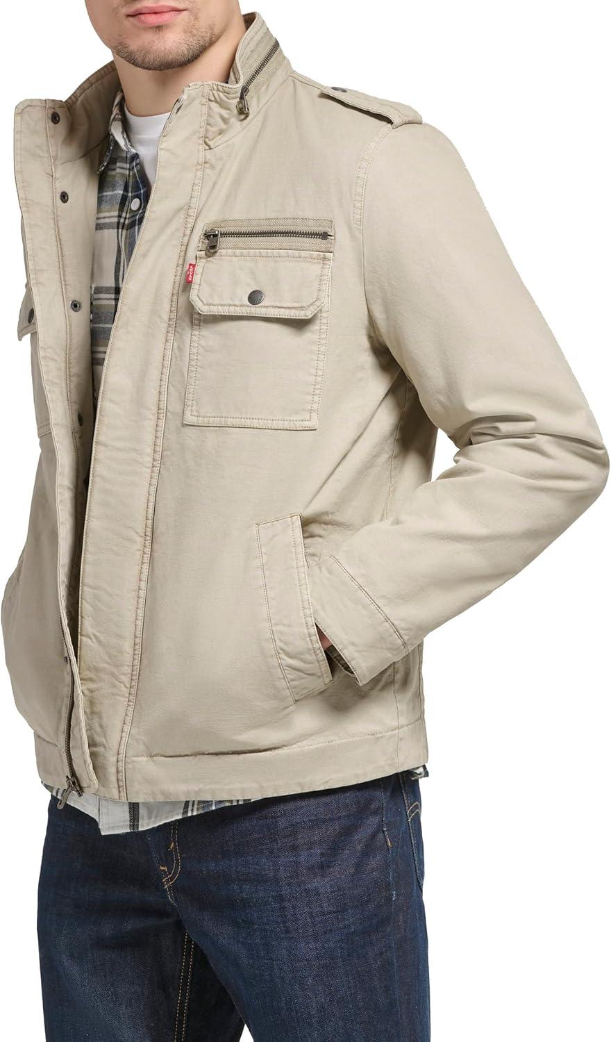imageLevis Mens Washed Cotton Military Jacket Regular amp Big amp Tall SizesStone Filled