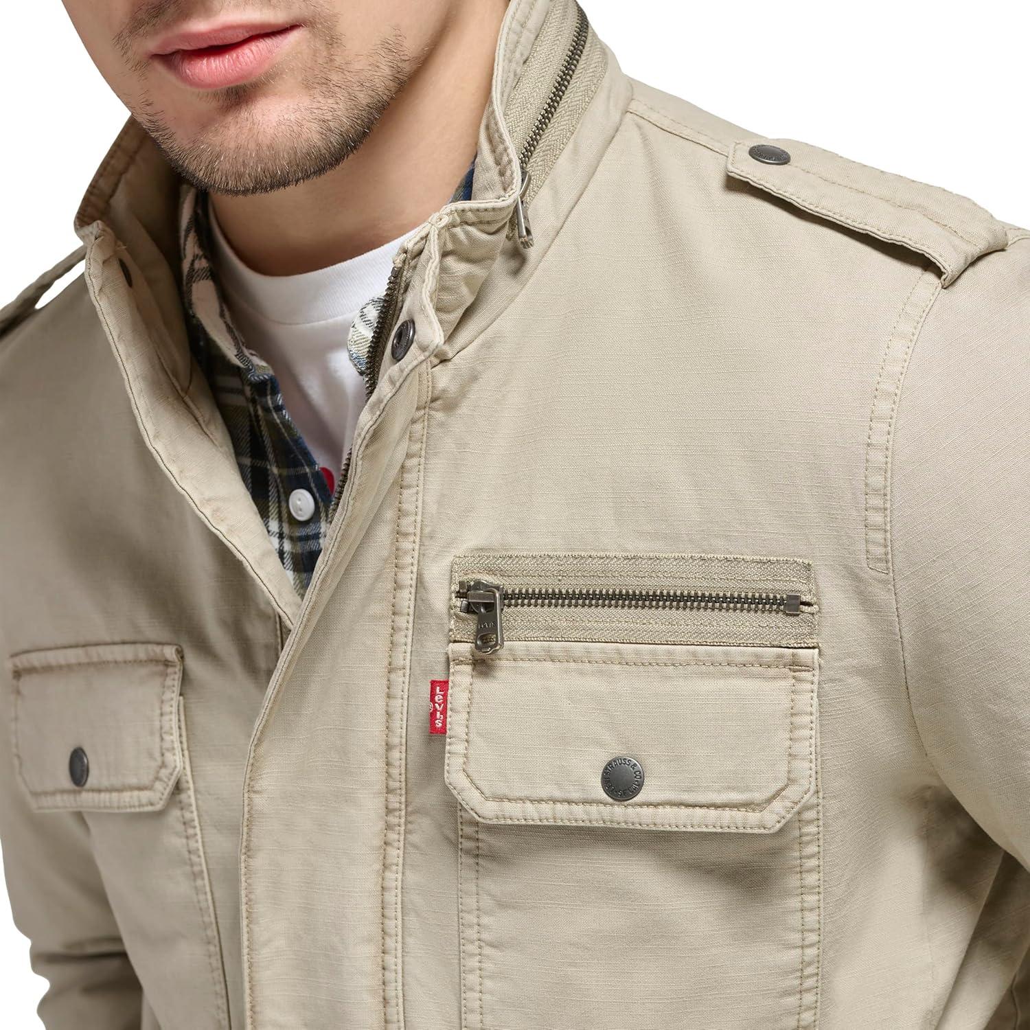 imageLevis Mens Washed Cotton Military Jacket Regular amp Big amp Tall SizesStone Filled