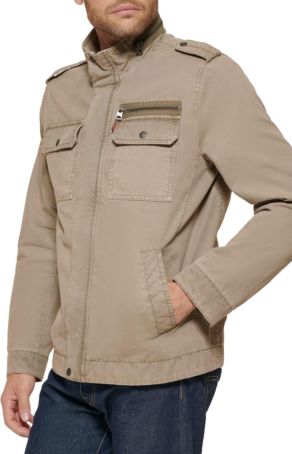 imageLevis Mens Washed Cotton Military Jacket Regular amp Big amp Tall SizesStone Unfilled