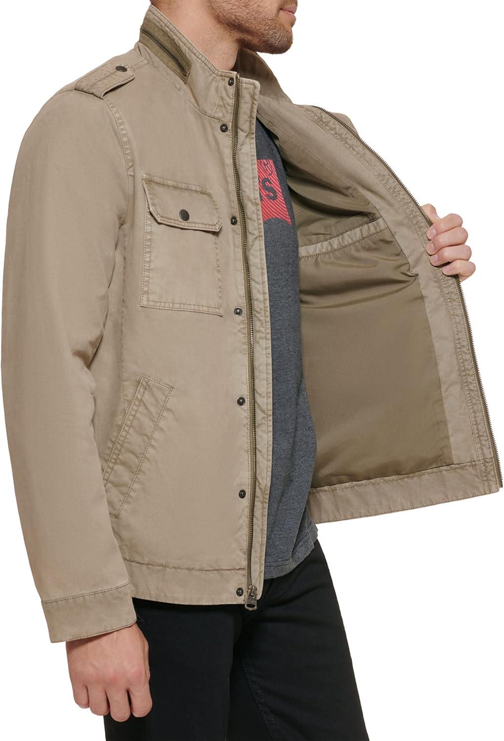 imageLevis Mens Washed Cotton Military Jacket Regular amp Big amp Tall SizesStone Unfilled