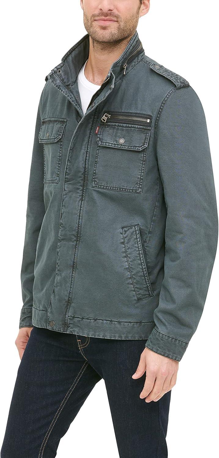 imageLevis Mens Washed Cotton Military Jacket Regular amp Big amp Tall SizesWashed Indigo Unfilled