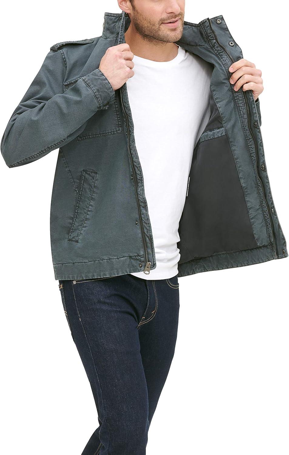 imageLevis Mens Washed Cotton Military Jacket Regular amp Big amp Tall SizesWashed Indigo Unfilled
