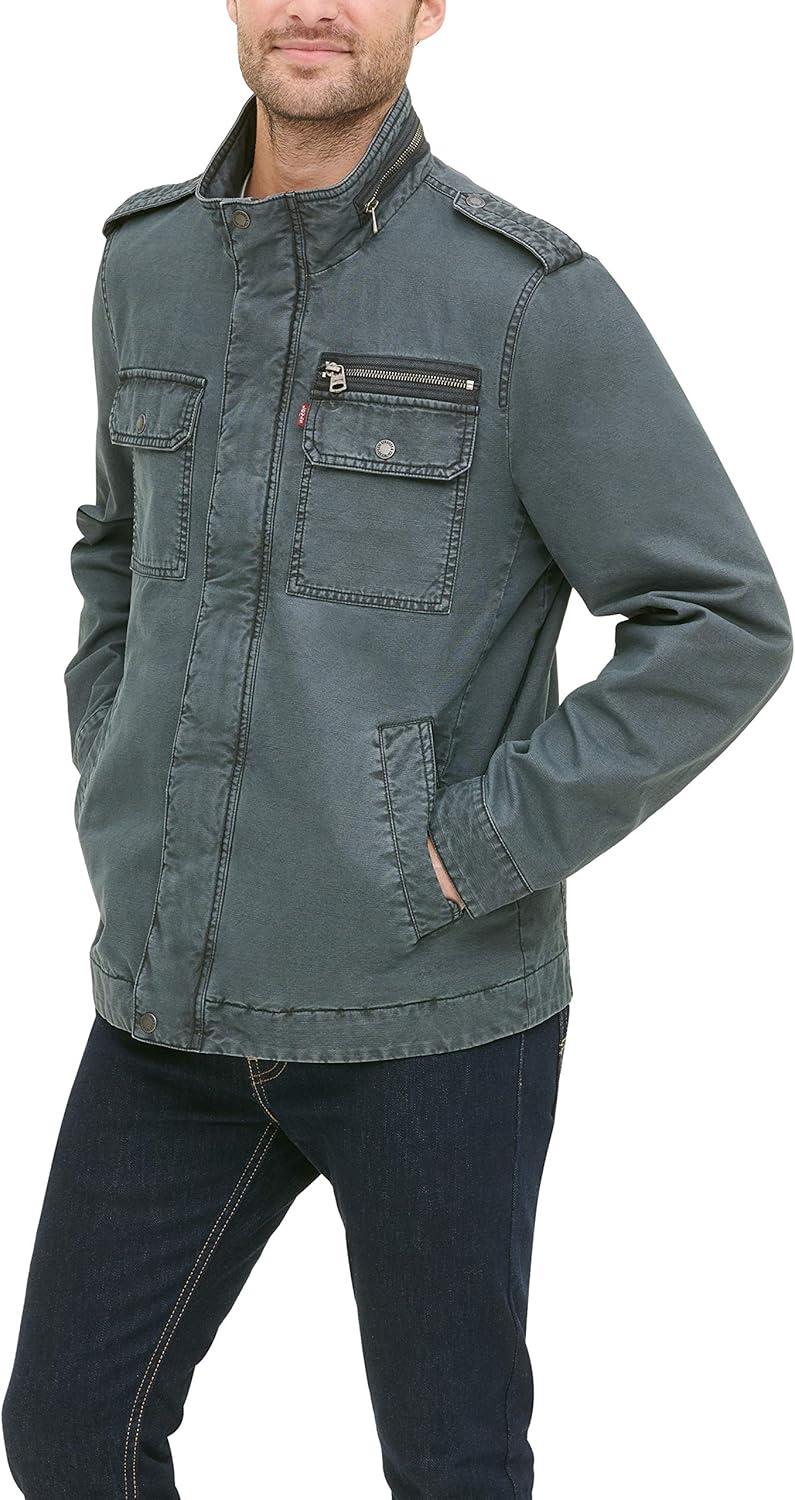 imageLevis Mens Washed Cotton Military Jacket Regular amp Big amp Tall SizesWashed Indigo Unfilled