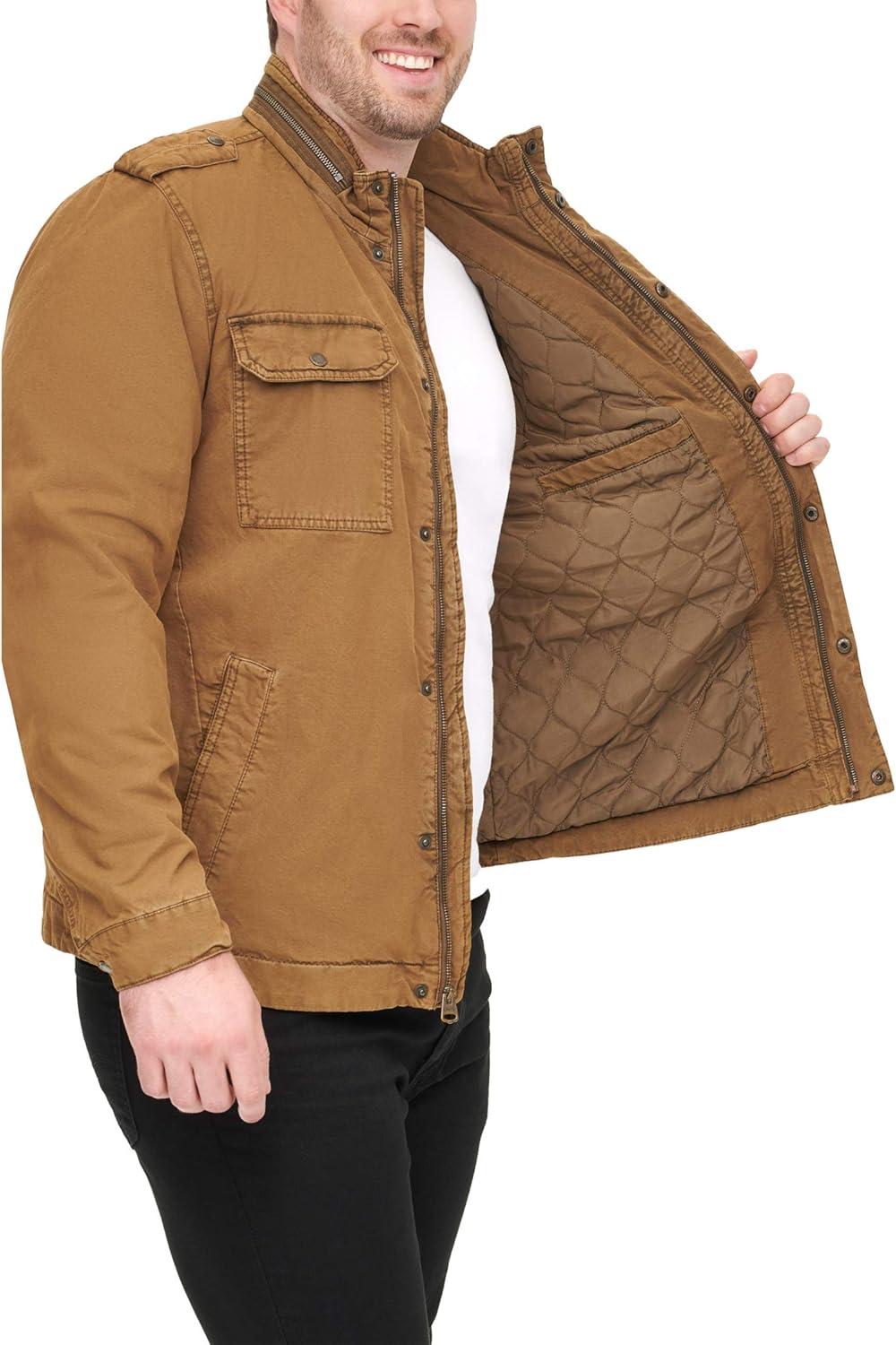 imageLevis Mens Washed Cotton Military Jacket Regular amp Big amp Tall SizesWorker Brown Filled