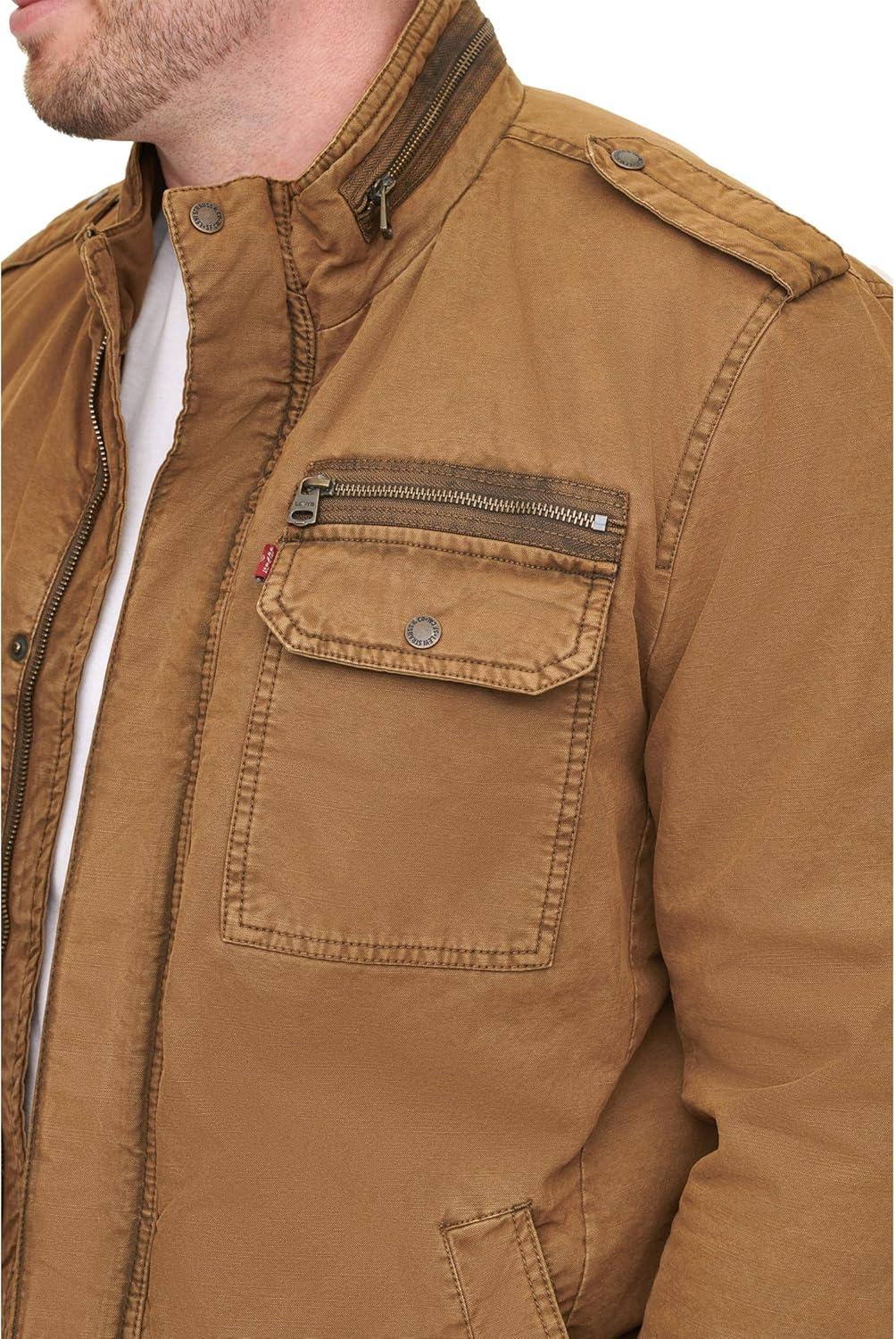 imageLevis Mens Washed Cotton Military Jacket Regular amp Big amp Tall SizesWorker Brown Filled