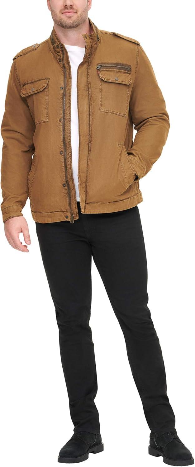 imageLevis Mens Washed Cotton Military Jacket Regular amp Big amp Tall SizesWorker Brown Filled