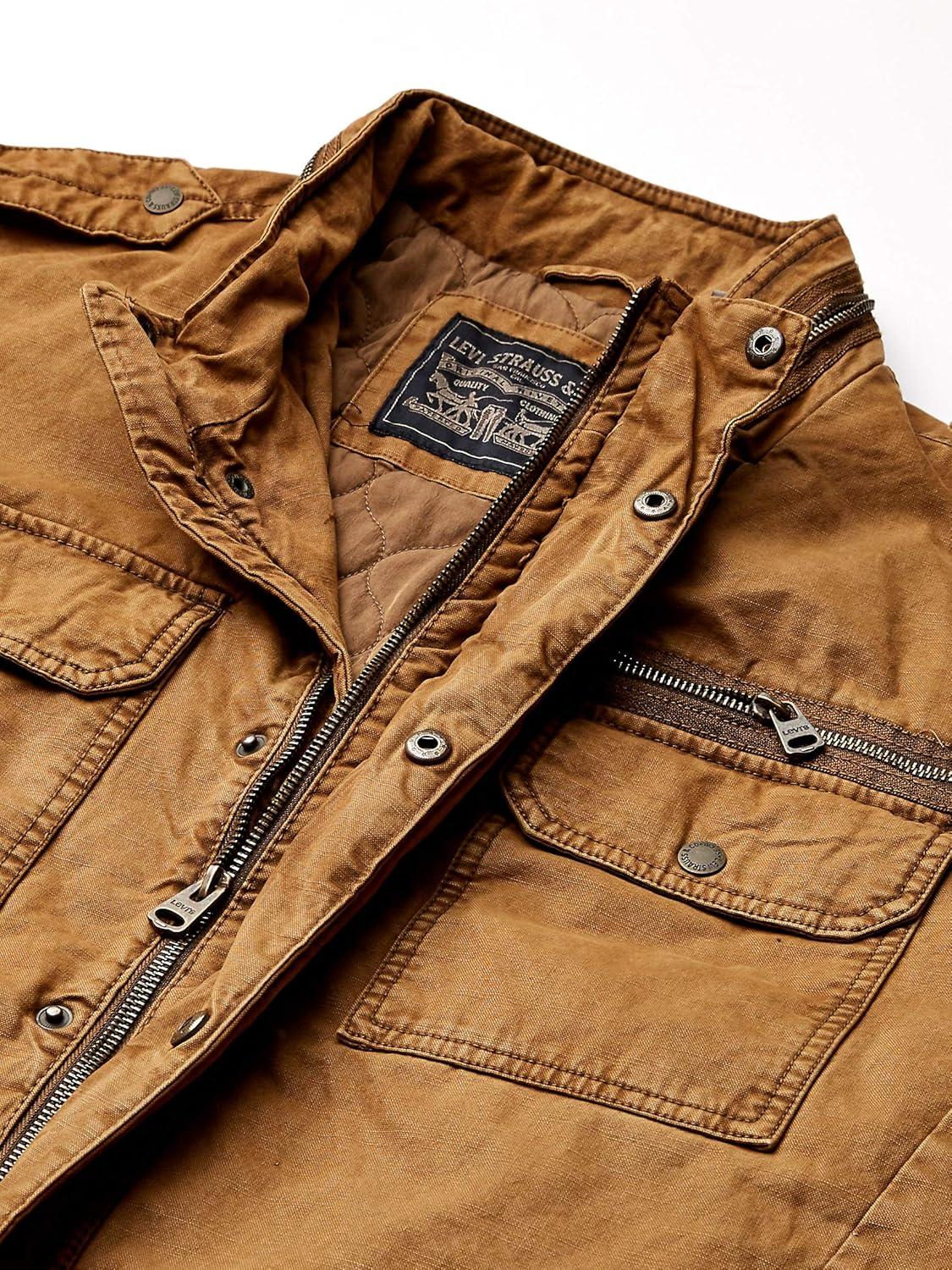imageLevis Mens Washed Cotton Military Jacket Regular amp Big amp Tall SizesWorker Brown Filled