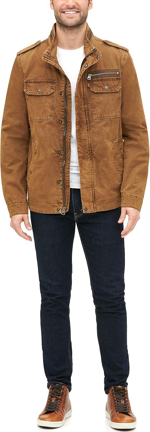 imageLevis Mens Washed Cotton Military Jacket Regular amp Big amp Tall SizesWorker Brown Unfilled