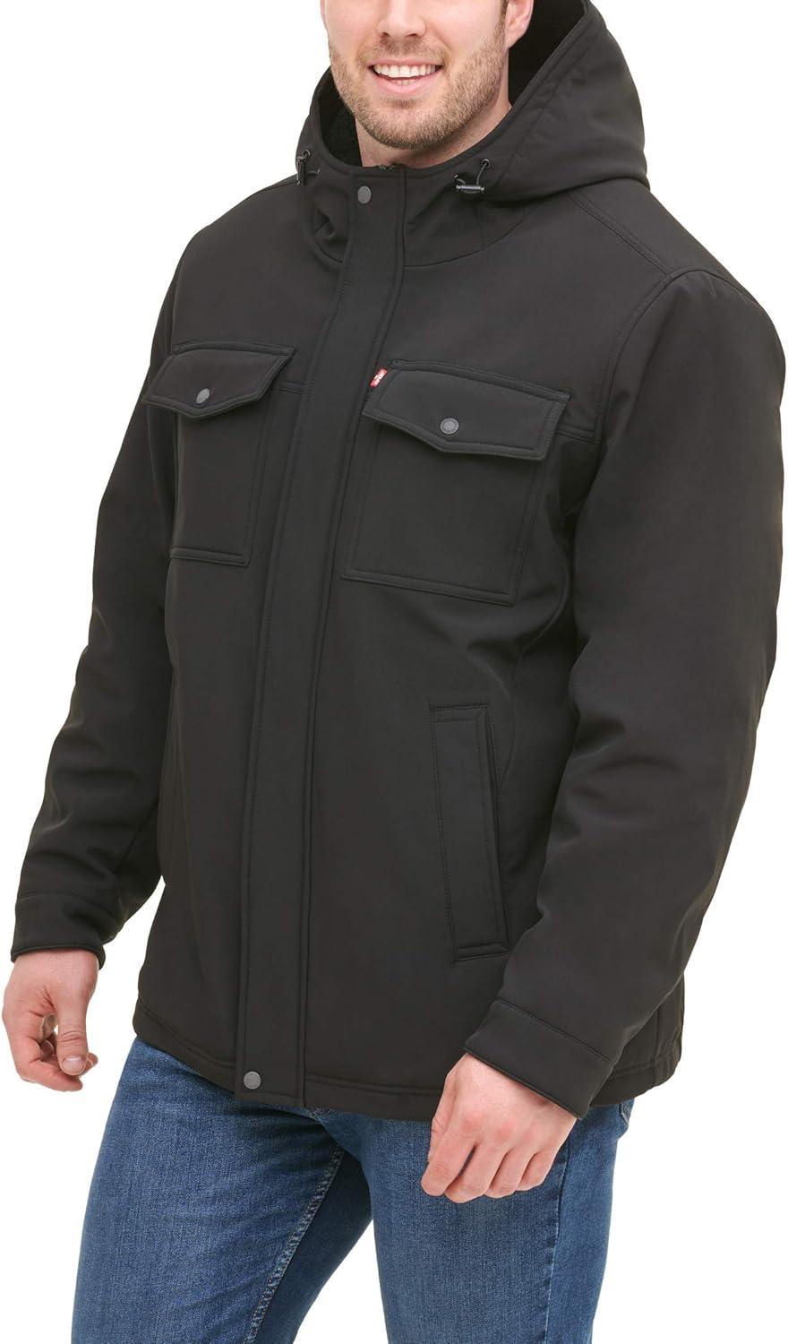 imageLevis Mens Wool Blend Hooded Military JacketBlack
