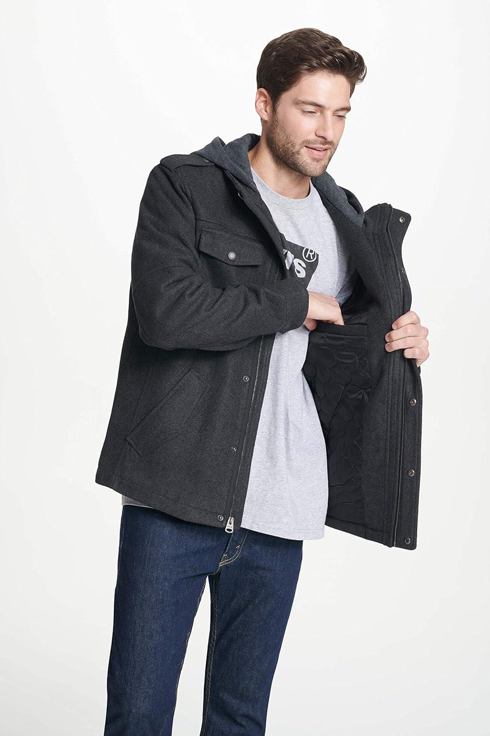imageLevis Mens Wool Blend Hooded Military JacketCharcoal