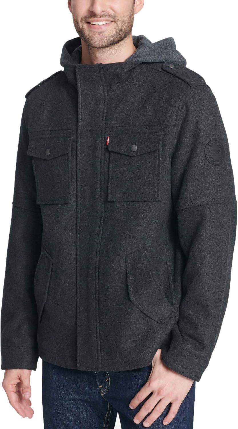 imageLevis Mens Wool Blend Hooded Military JacketCharcoal