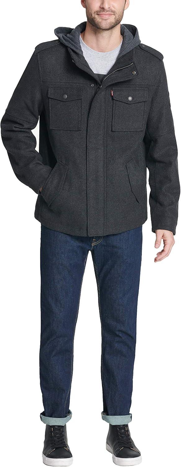 imageLevis Mens Wool Blend Hooded Military JacketCharcoal