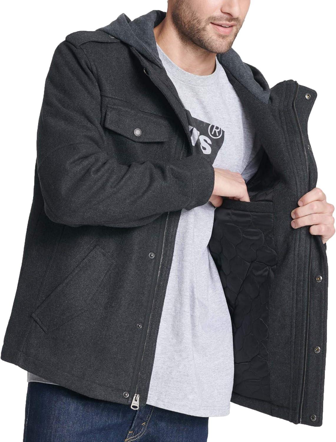 imageLevis Mens Wool Blend Hooded Military JacketCharcoal