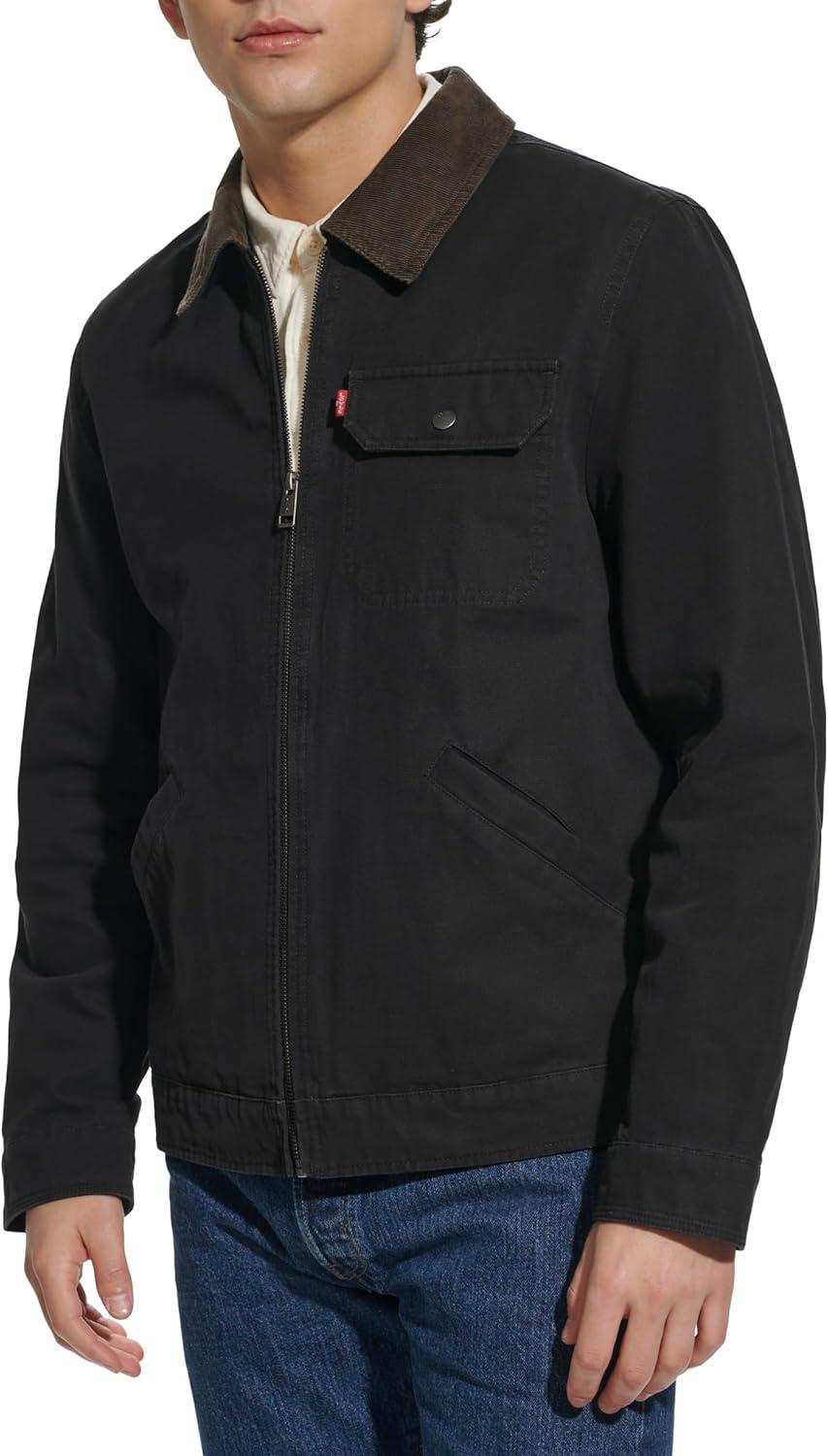 imageLevis Mens Workwear Cotton Canvas Corduroy Collar Depot JacketBlack Lightweight