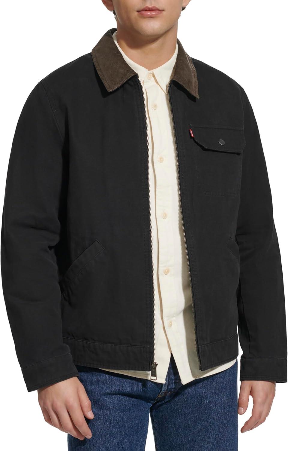 imageLevis Mens Workwear Cotton Canvas Corduroy Collar Depot JacketBlack Lightweight