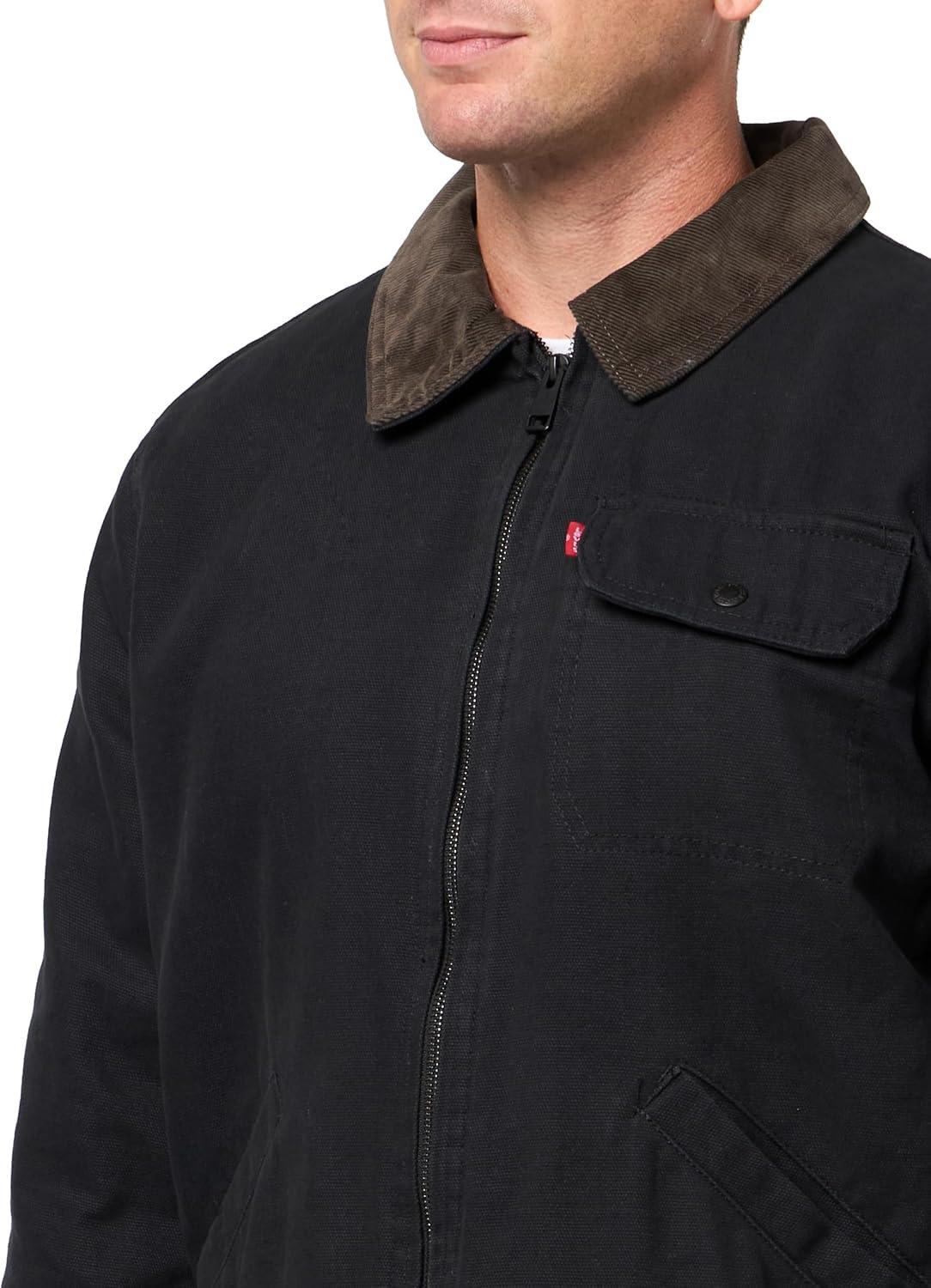 imageLevis Mens Workwear Cotton Canvas Corduroy Collar Depot JacketBlack Quilt Lined
