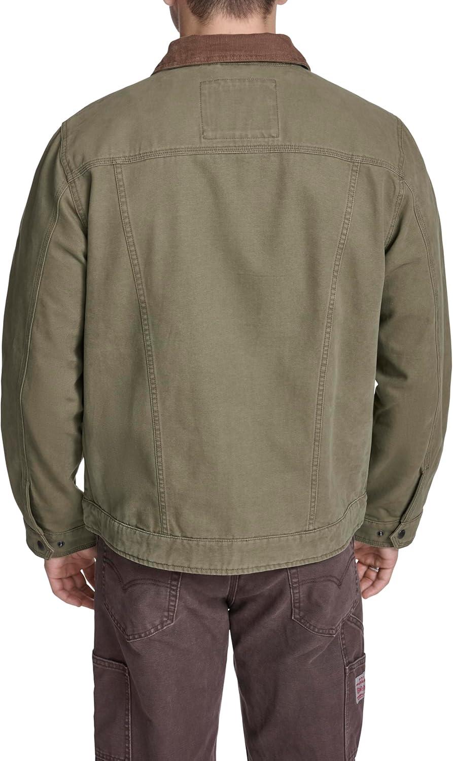imageLevis Mens Workwear Cotton Canvas Corduroy Collar Depot JacketOlive Tree Lightweight