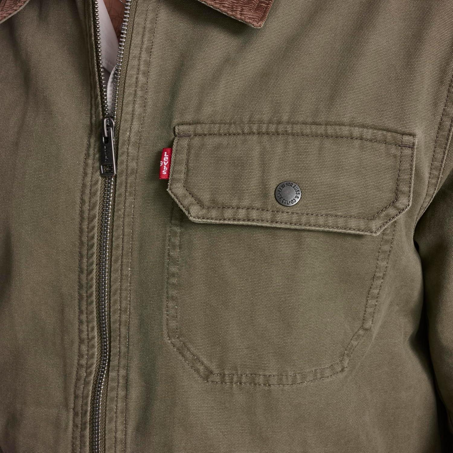 imageLevis Mens Workwear Cotton Canvas Corduroy Collar Depot JacketOlive Tree Lightweight
