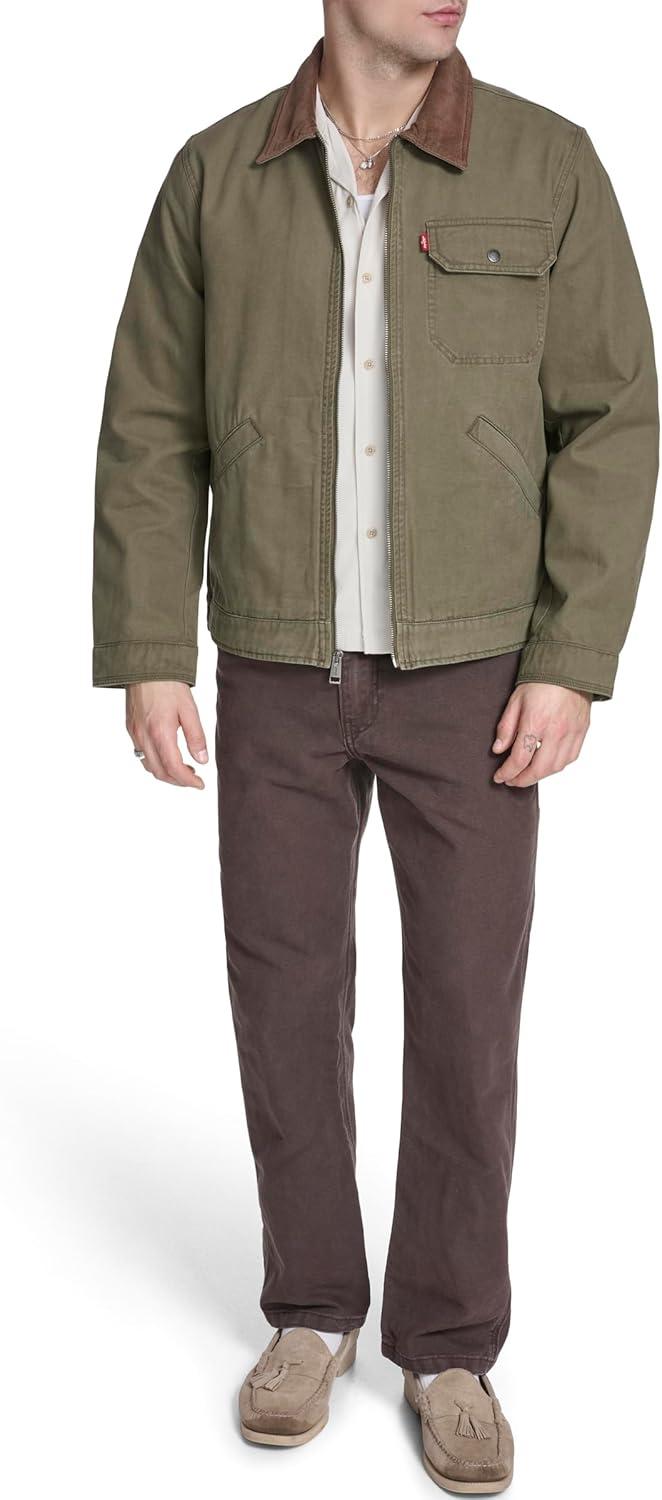 imageLevis Mens Workwear Cotton Canvas Corduroy Collar Depot JacketOlive Tree Lightweight