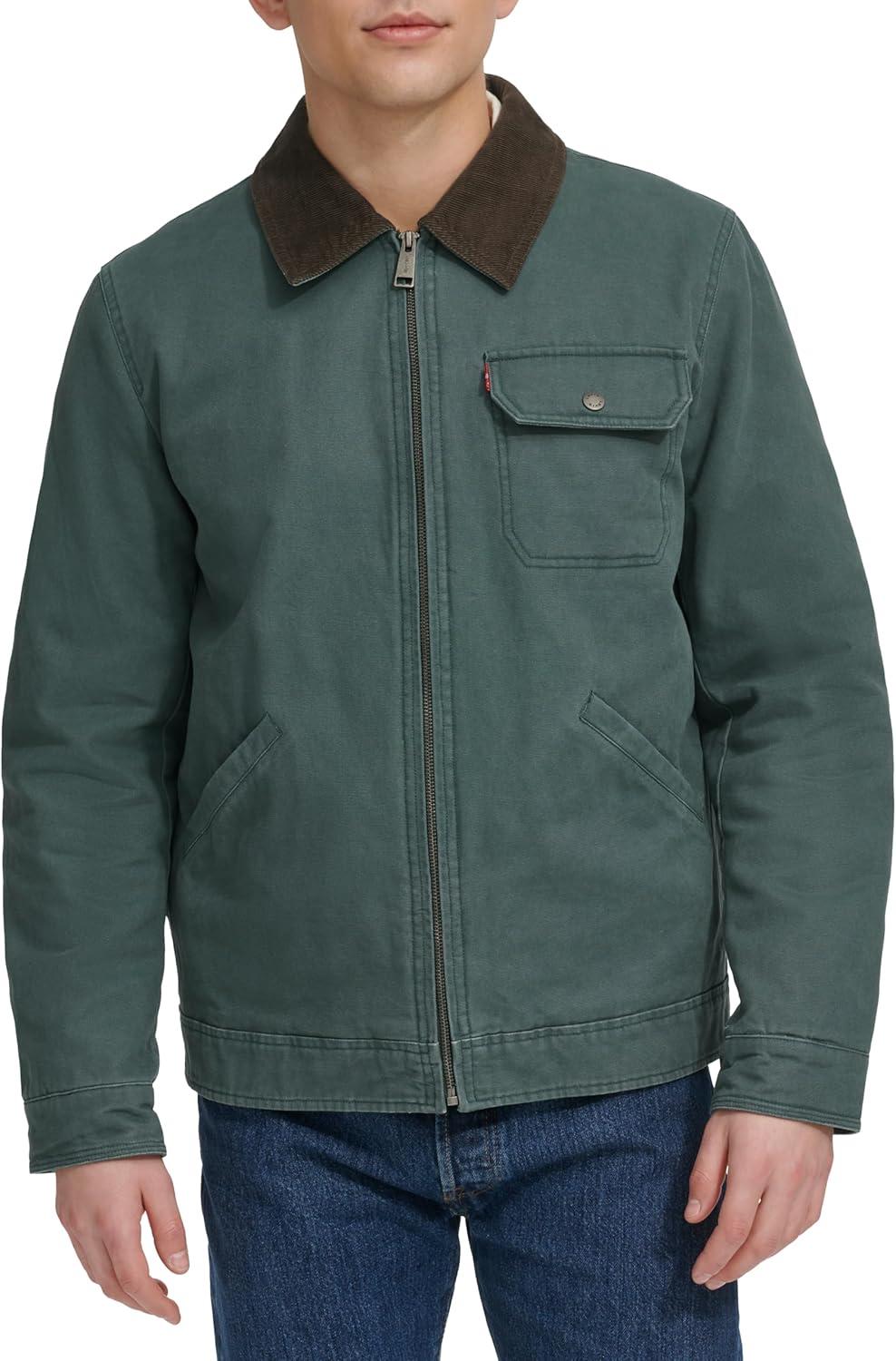 imageLevis Mens Workwear Cotton Canvas Corduroy Collar Depot JacketUrban Chic Quilt Lined