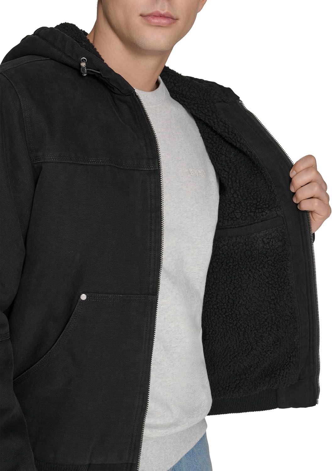 imageLevis Mens Workwear Cotton Canvas Hooded Bomber JacketBlack