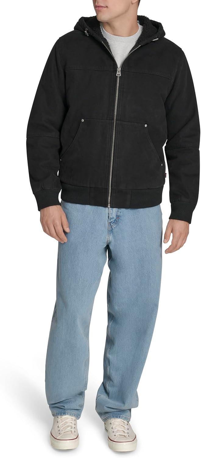 imageLevis Mens Workwear Cotton Canvas Hooded Bomber JacketBlack