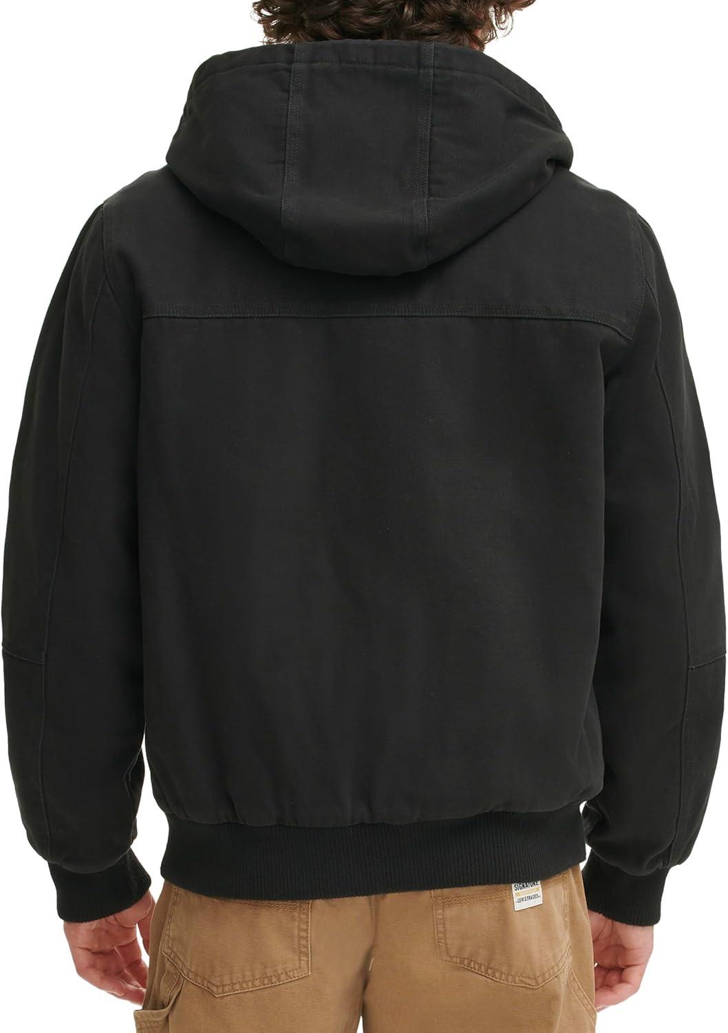 imageLevis Mens Workwear Cotton Canvas Hooded Bomber JacketBlack Quilted Lining