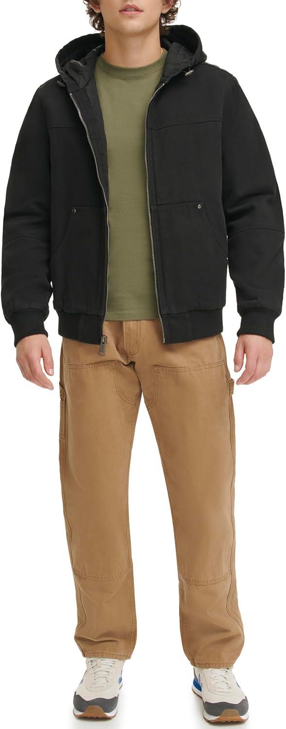 imageLevis Mens Workwear Cotton Canvas Hooded Bomber JacketBlack Quilted Lining