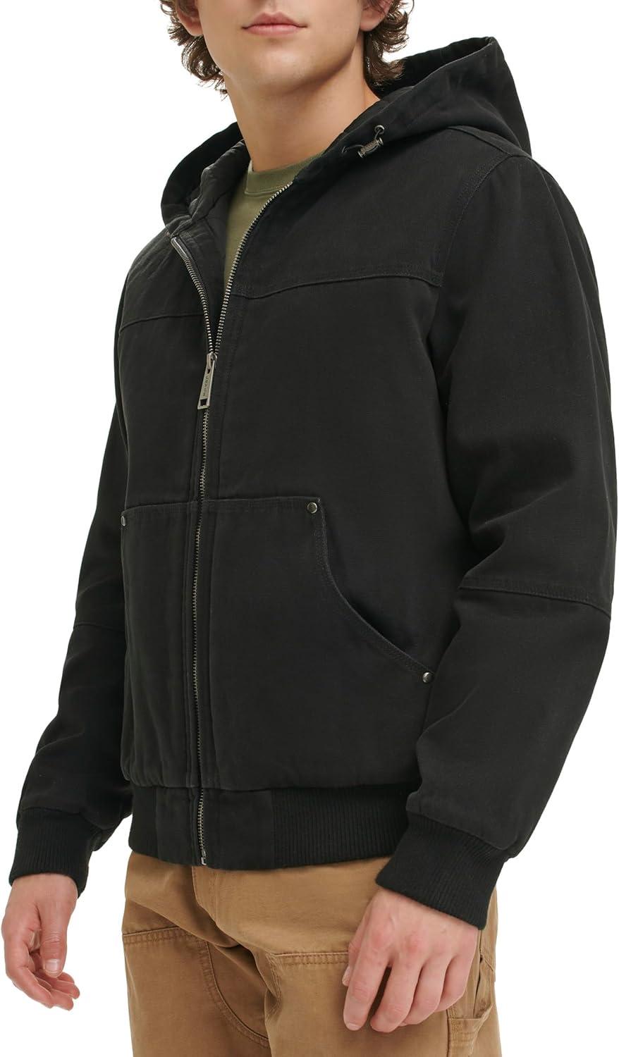 imageLevis Mens Workwear Cotton Canvas Hooded Bomber JacketBlack Quilted Lining