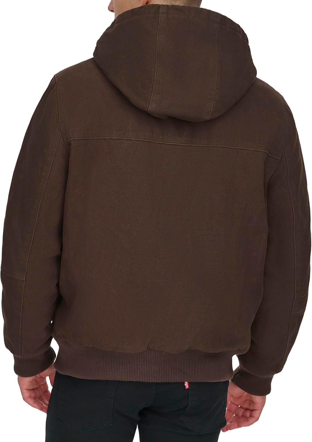 imageLevis Mens Workwear Cotton Canvas Hooded Bomber JacketChocolate Brown Quilted
