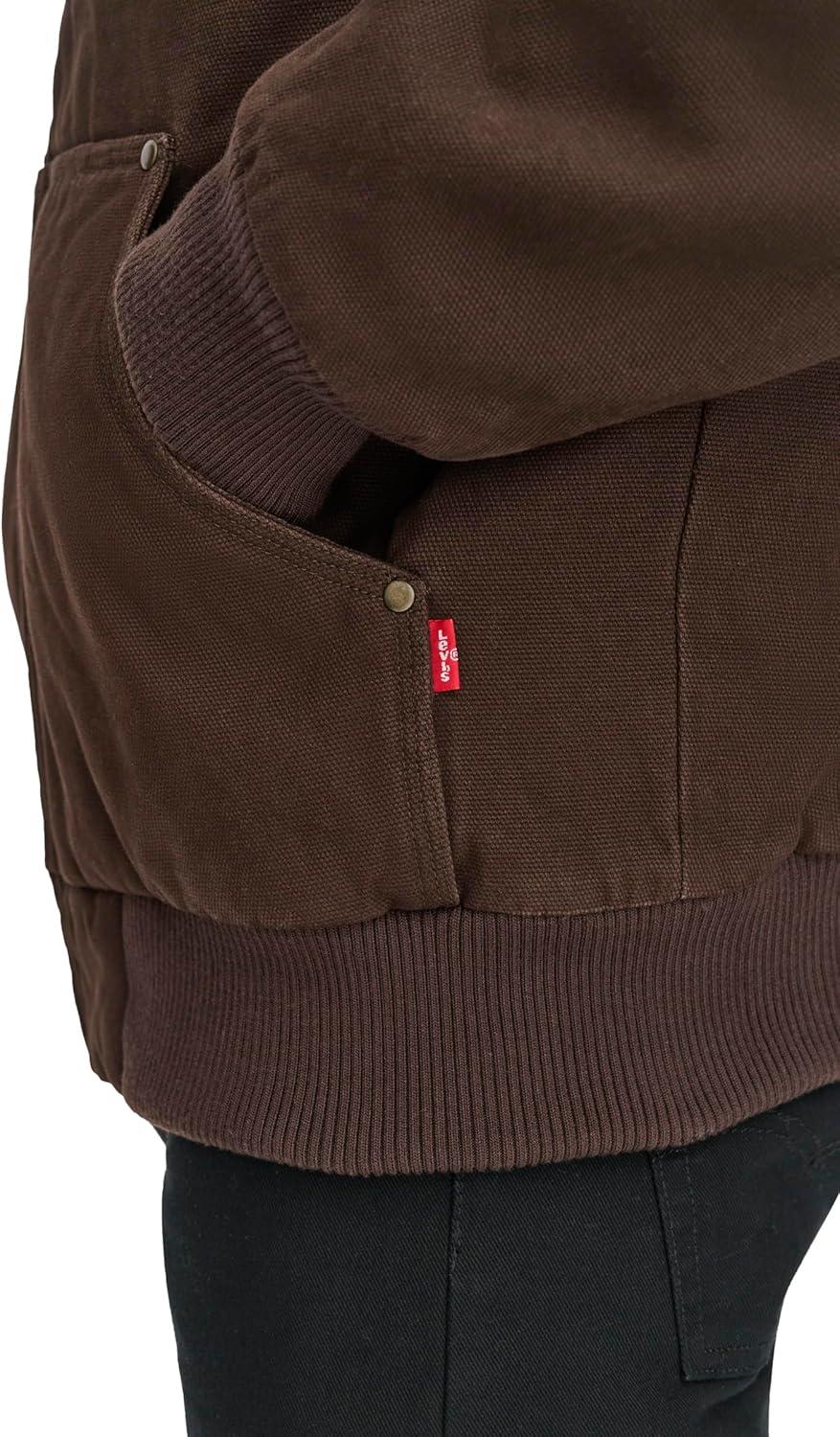 imageLevis Mens Workwear Cotton Canvas Hooded Bomber JacketChocolate Brown Quilted