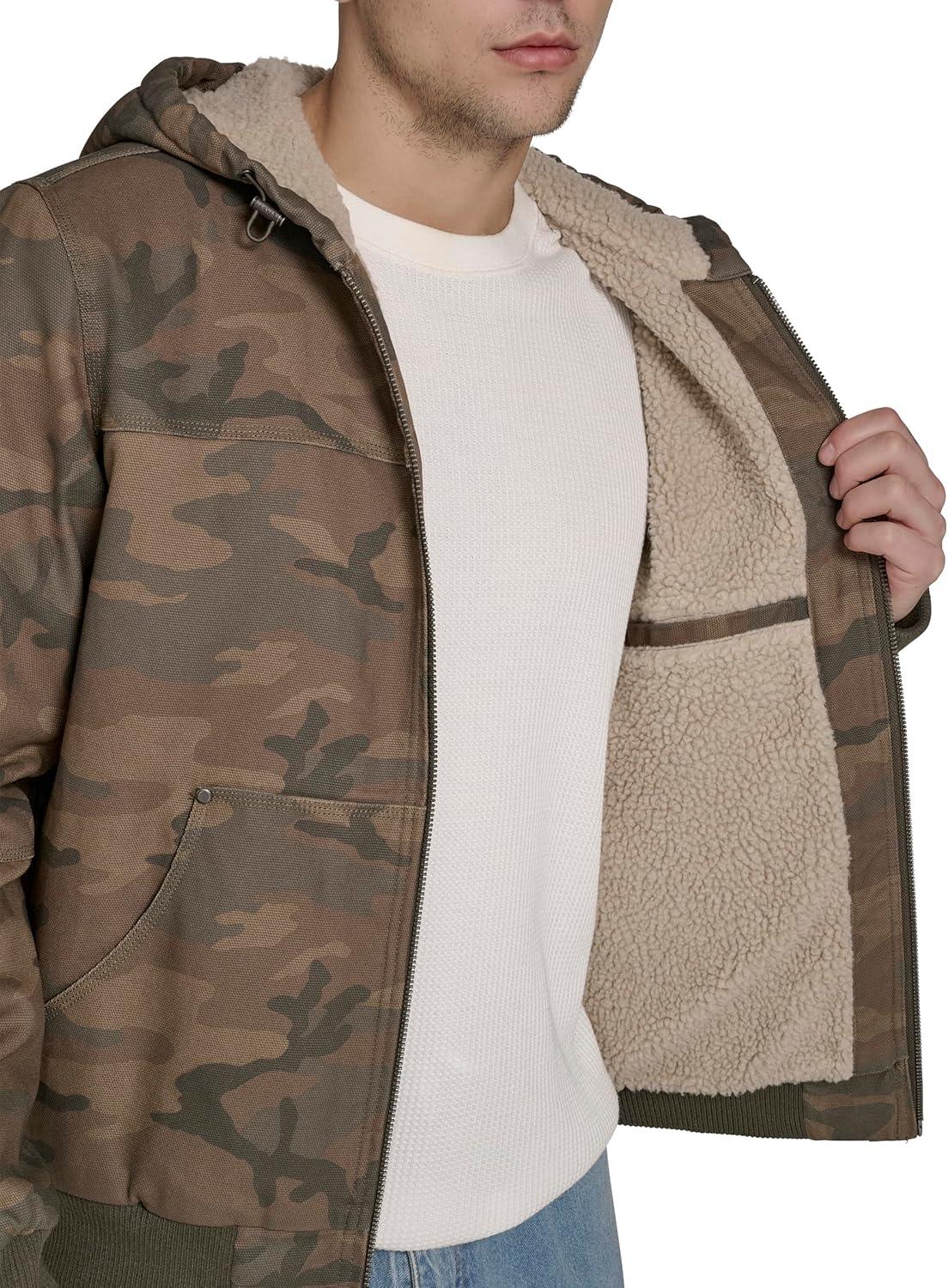 imageLevis Mens Workwear Cotton Canvas Hooded Bomber JacketFaded Camo Sherpa