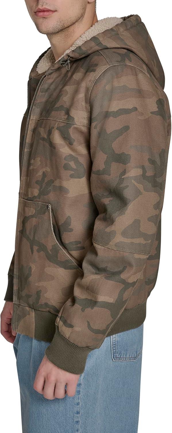 imageLevis Mens Workwear Cotton Canvas Hooded Bomber JacketFaded Camo Sherpa