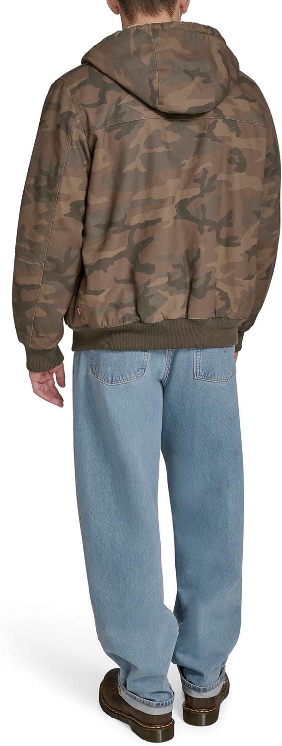 imageLevis Mens Workwear Cotton Canvas Hooded Bomber JacketFaded Camo Sherpa