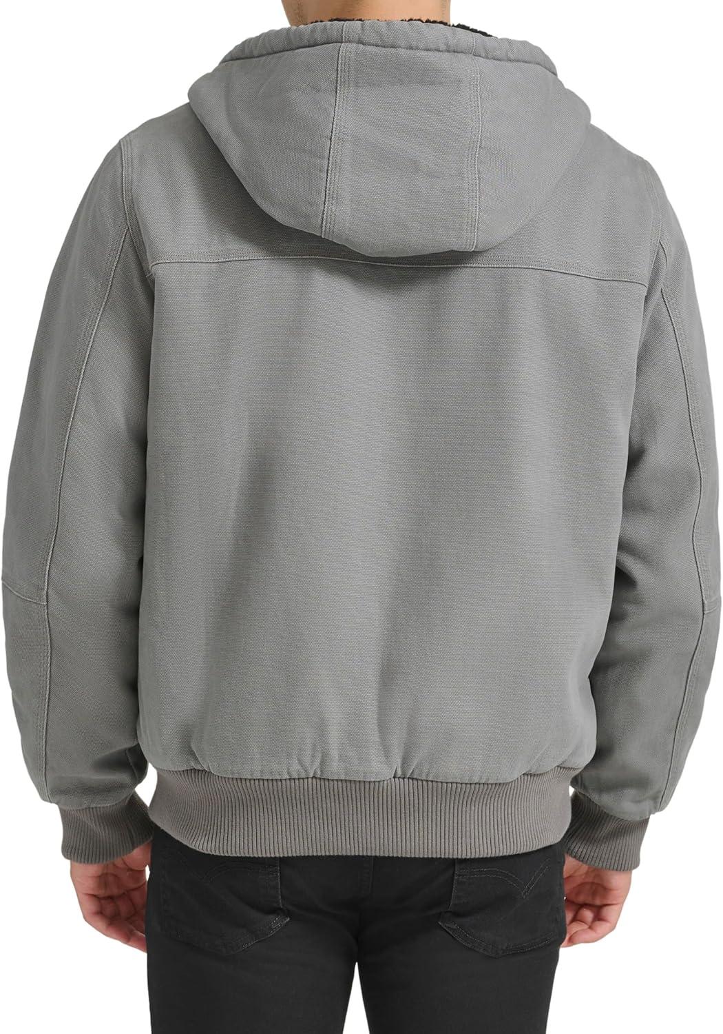 imageLevis Mens Workwear Cotton Canvas Hooded Bomber JacketGreySherpa Lined