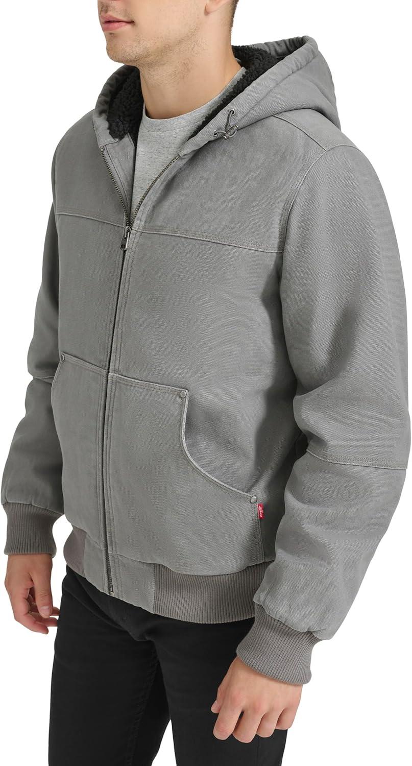 imageLevis Mens Workwear Cotton Canvas Hooded Bomber JacketGreySherpa Lined