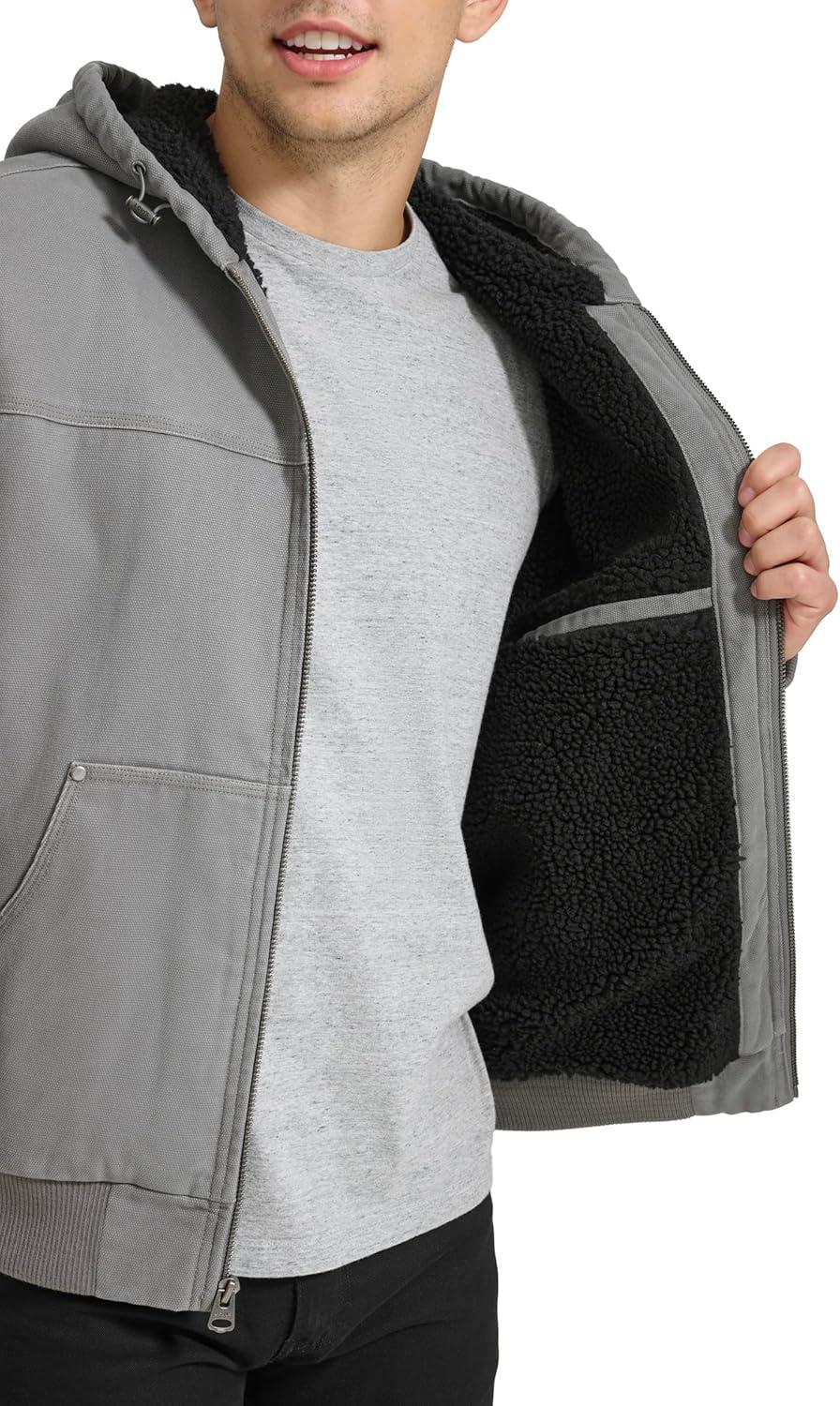 imageLevis Mens Workwear Cotton Canvas Hooded Bomber JacketGreySherpa Lined