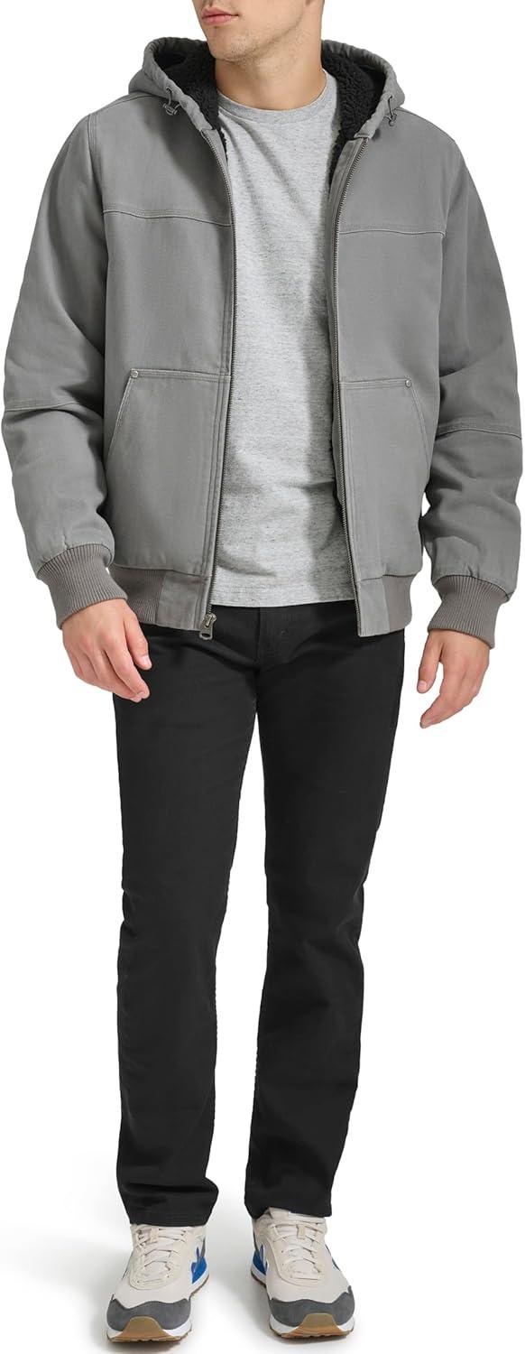 imageLevis Mens Workwear Cotton Canvas Hooded Bomber JacketGreySherpa Lined