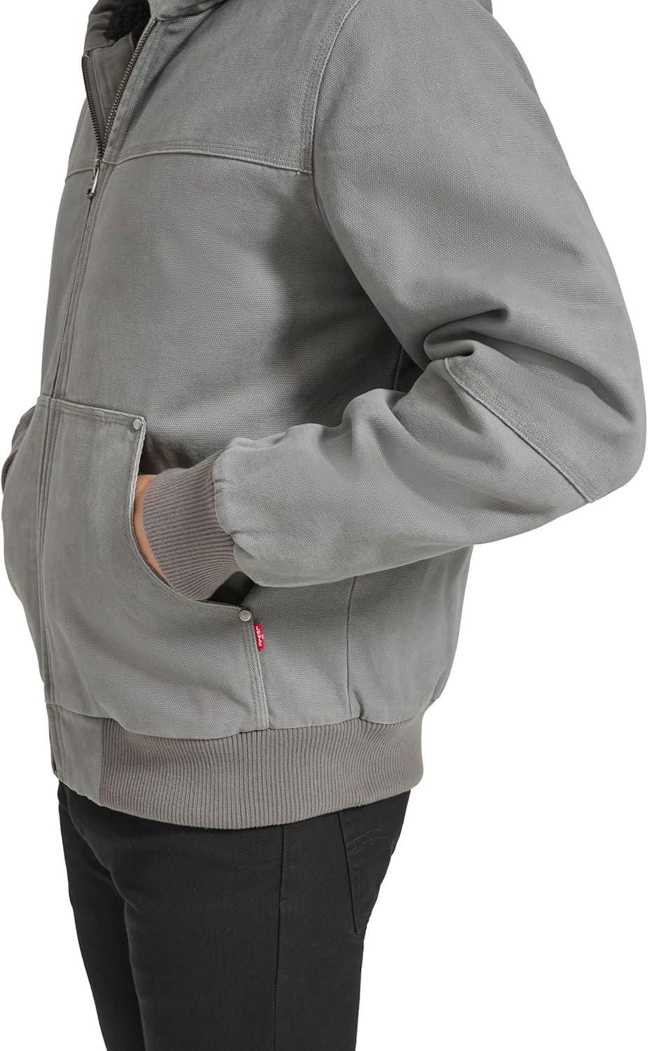 imageLevis Mens Workwear Cotton Canvas Hooded Bomber JacketGreySherpa Lined