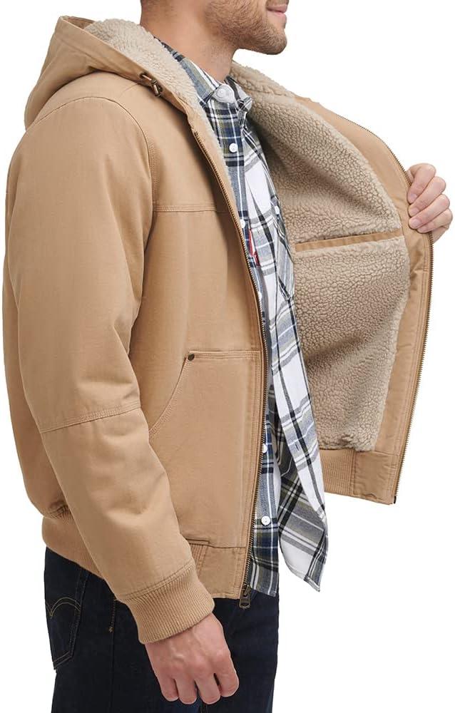 imageLevis Mens Workwear Cotton Canvas Hooded Bomber JacketLight Tan