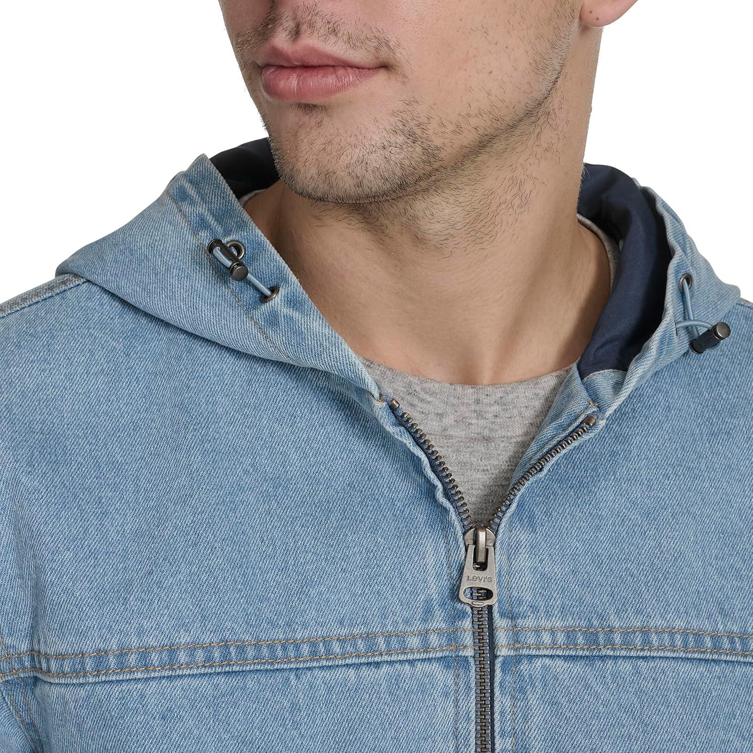 imageLevis Mens Workwear Cotton Canvas Hooded Bomber JacketLight Wash Denim Lightweight
