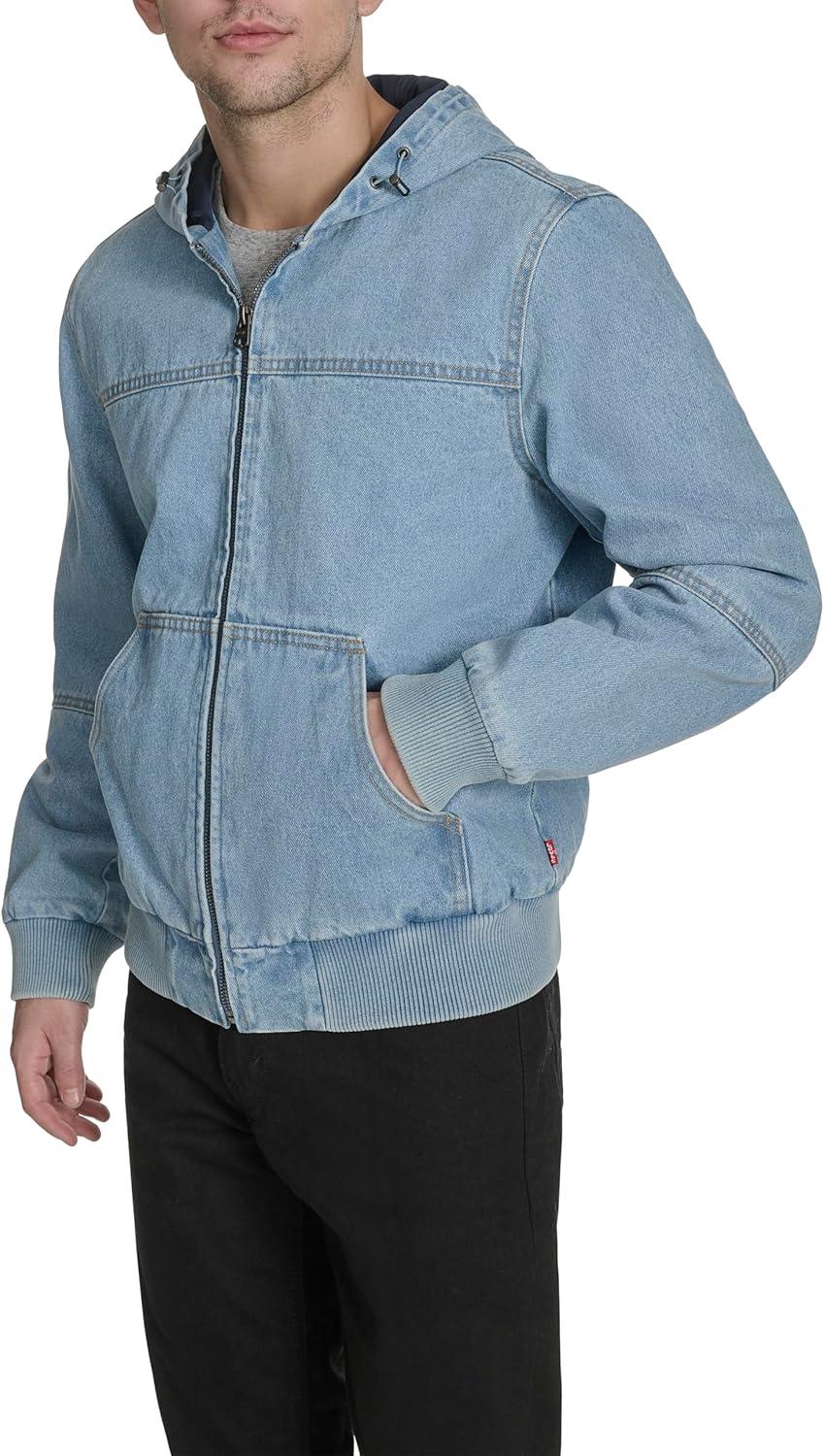 imageLevis Mens Workwear Cotton Canvas Hooded Bomber JacketLight Wash Denim Lightweight
