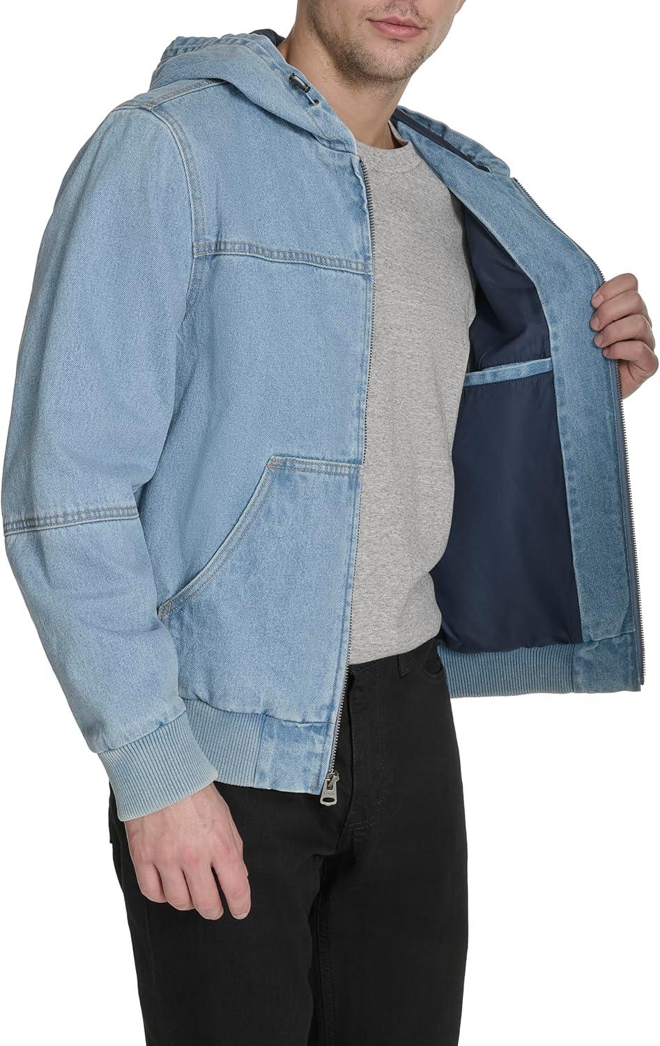 imageLevis Mens Workwear Cotton Canvas Hooded Bomber JacketLight Wash Denim Lightweight