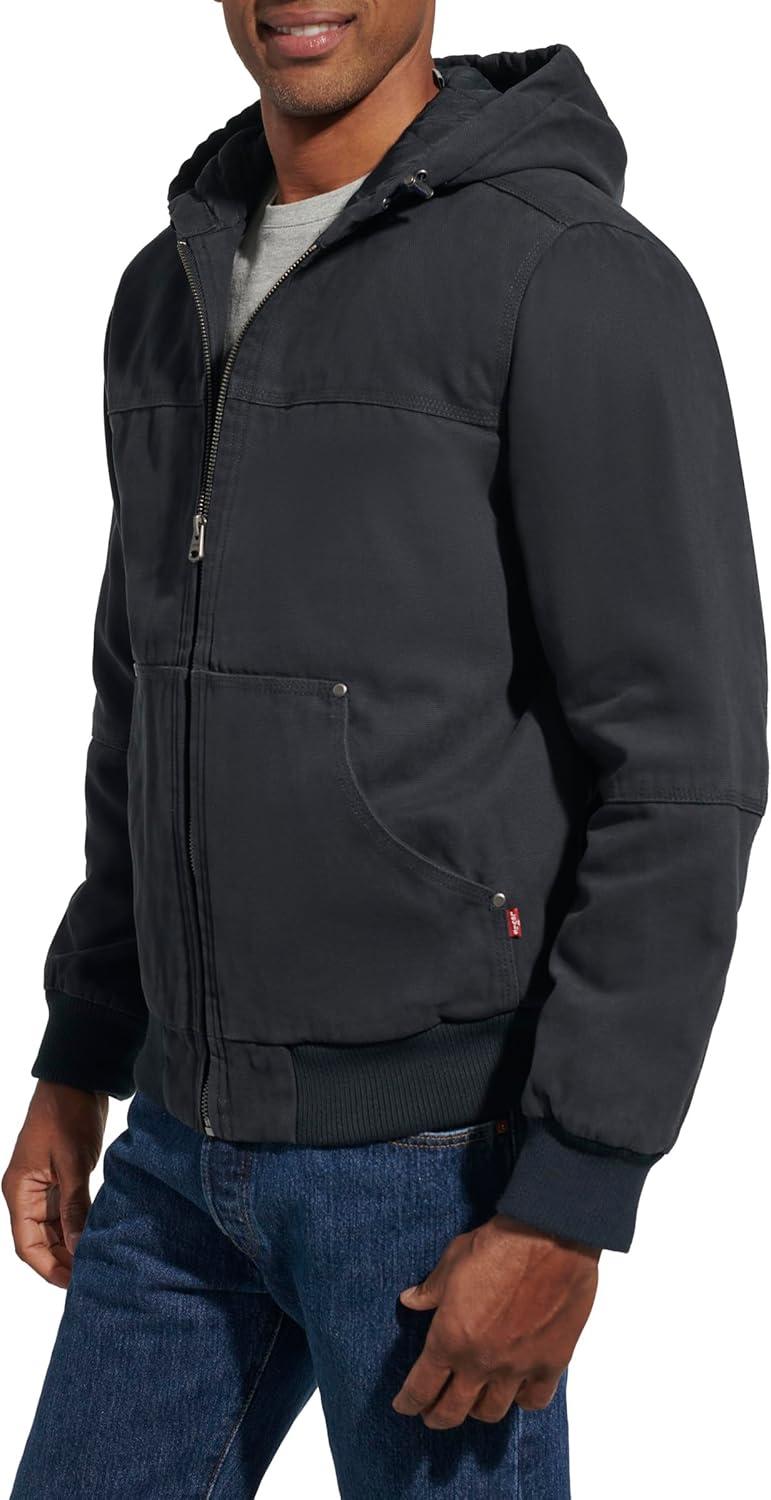 imageLevis Mens Workwear Cotton Canvas Hooded Bomber JacketNavy Quilted Lining