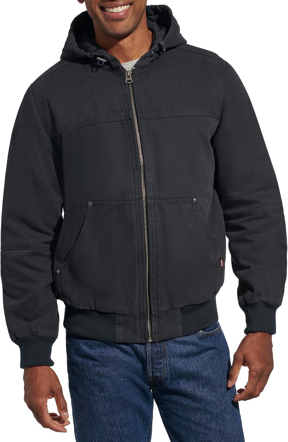 imageLevis Mens Workwear Cotton Canvas Hooded Bomber JacketNavy Quilted Lining