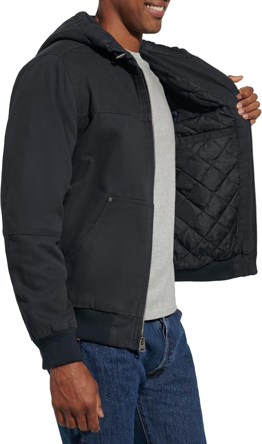 imageLevis Mens Workwear Cotton Canvas Hooded Bomber JacketNavy Quilted Lining